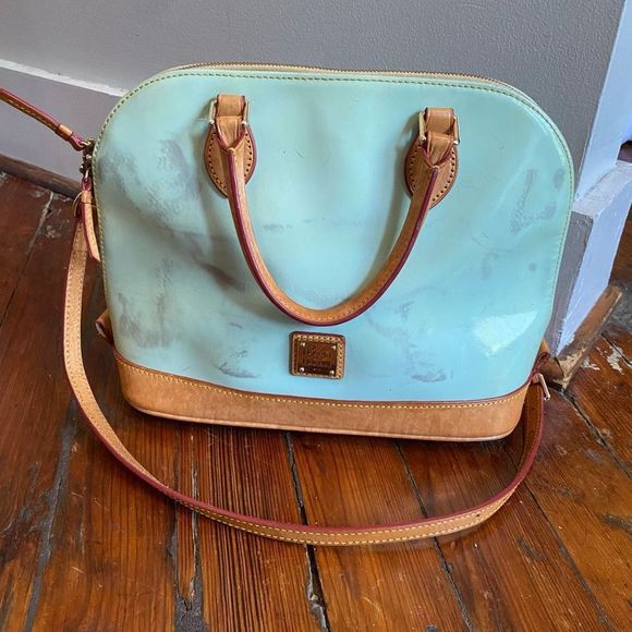 Dooney & Bourke Pebble Grain Zip Zip Satchel, Patent Leather Seafoam Green Purse - Picture 2 of 13